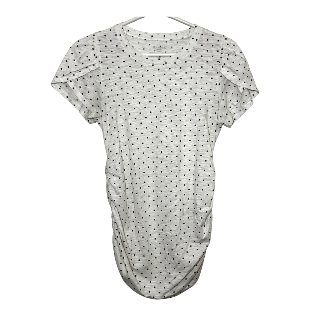 Motherhood Maternity Top White Polka Dot Ruched Tulip Sleeve Women S Casual Tee